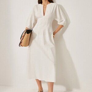 Cotton & Linen Puff Sleeve Dress